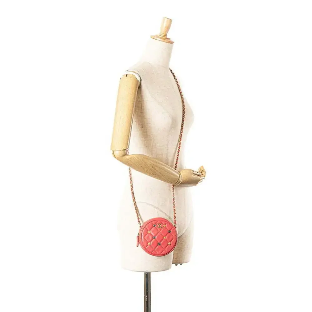 CHANEL Red Lambskin Leather Logo Shoulder Bag